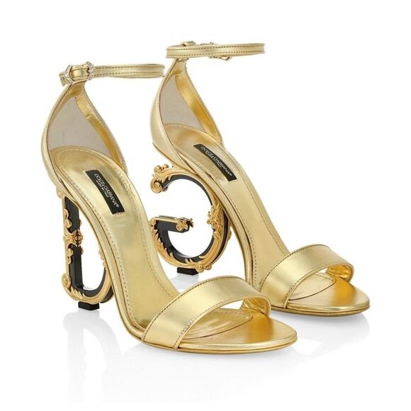 DOLCE&GABBANA Sculpted-Heel Metallic Leather Sandals size 41 - Picture 1 of 14